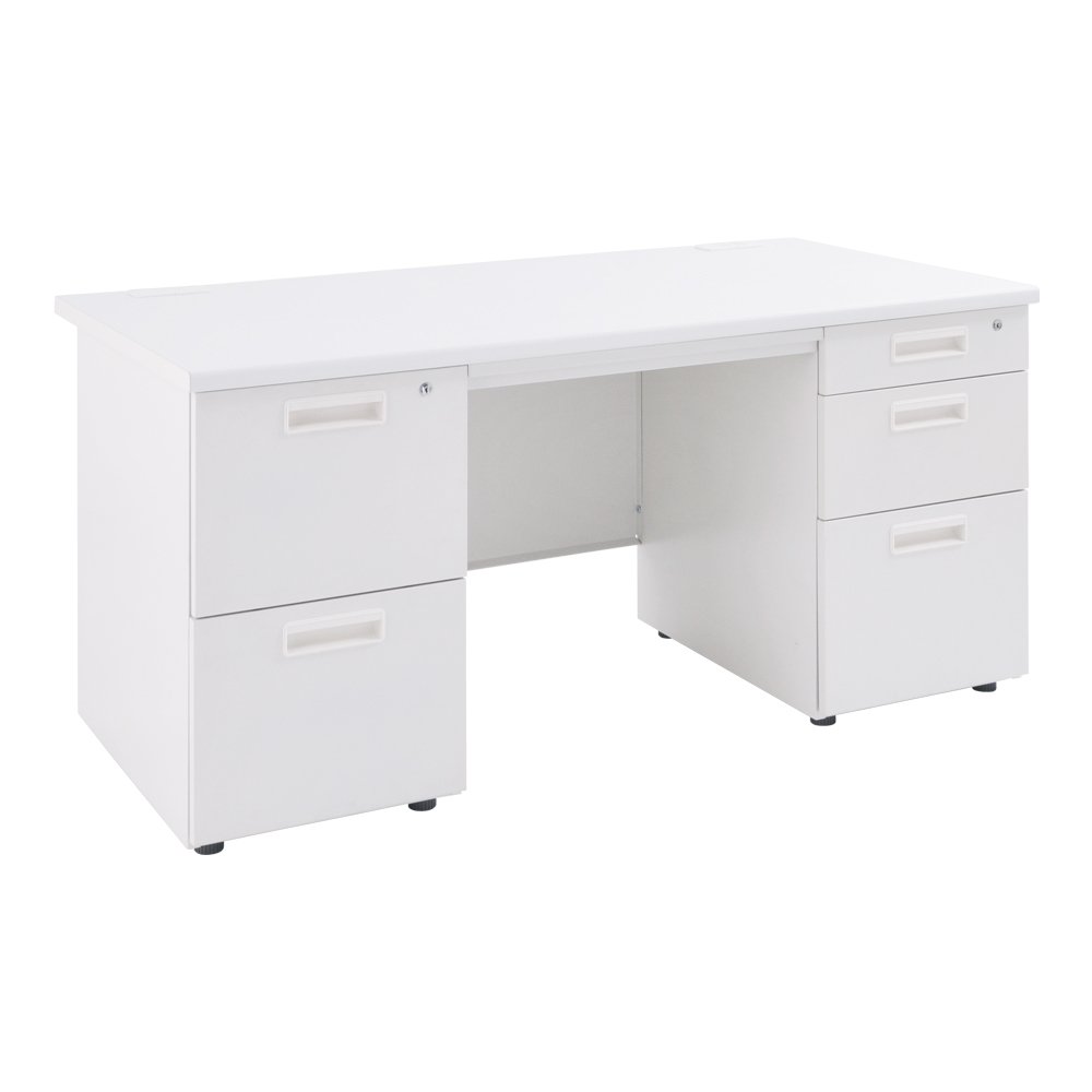 法人様向け カグクロ オフィスデスク 事務用ホワイト両袖机 W1400×D700×H700mm 事務机 グリーン購入法 KDW-147W