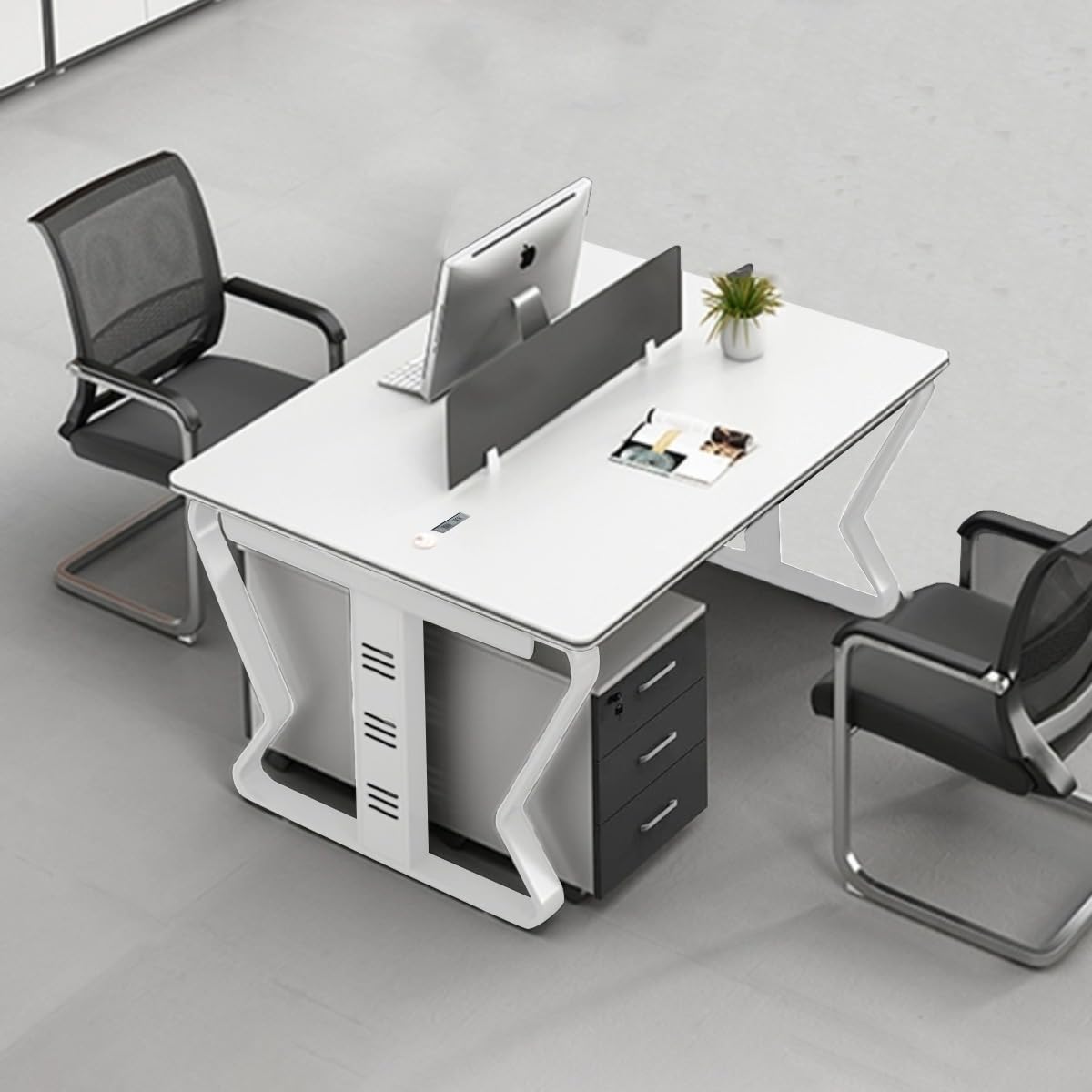 福居家具(フクイカグ) 法人向け オフィスデスク 通線穴 コンセント付 オフィスデスク オフィステーブル ワークデスク キャビネットは別売り 組み合わせ可能デスク タイプ選択可 事務机 車上渡し 時間指定不可 二人用 ホワイト 1200*1000*750mm